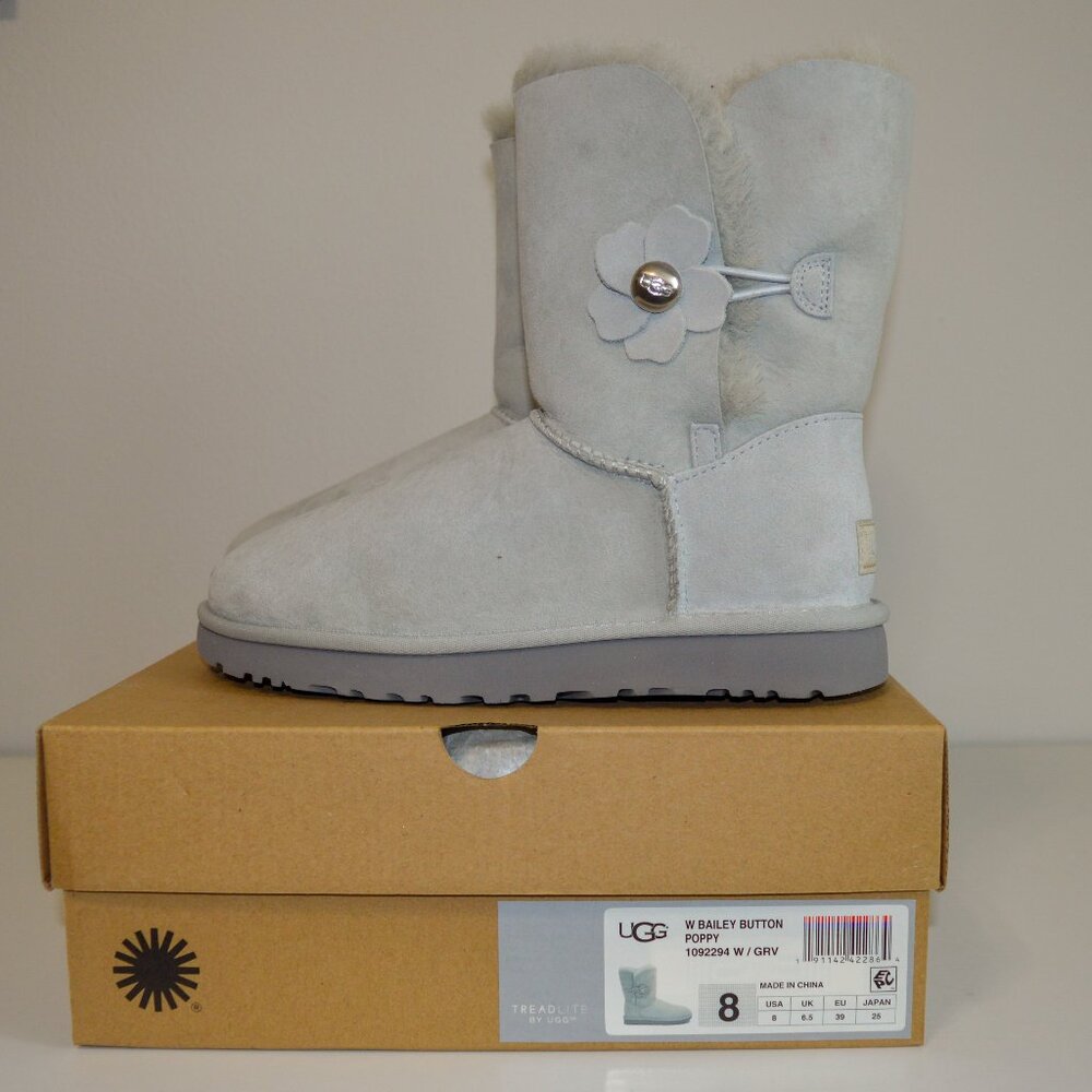 UGG Bailey Button Poppy Gray Sheepskin Boots
